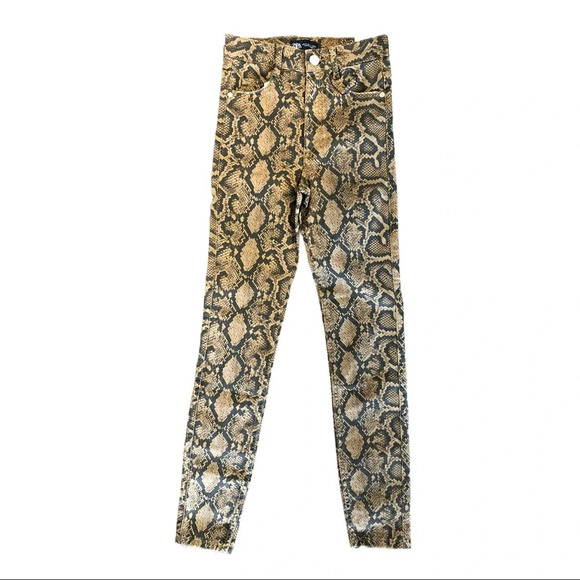 🛍️3/$40 Zara Snakeskin Hi-Rise Skinny Golden  Brown Pant Size 2 - Picture 5 of 7